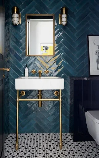 A bathroom with new tile work